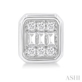 1/5 ctw Petite Bezel Set Emerald Shape Fusion Baguette and Round Cut Diamond Fashion Stud Earring in 10K White Gold